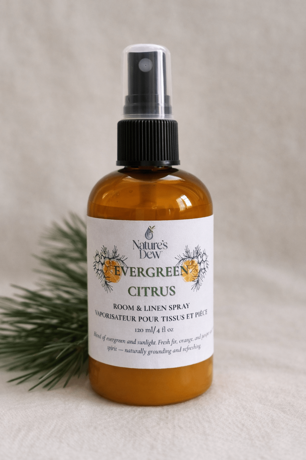 Evergreen Citrus Room & Linen Spray - 120 ml - Nature's Dew Candle & Skincare