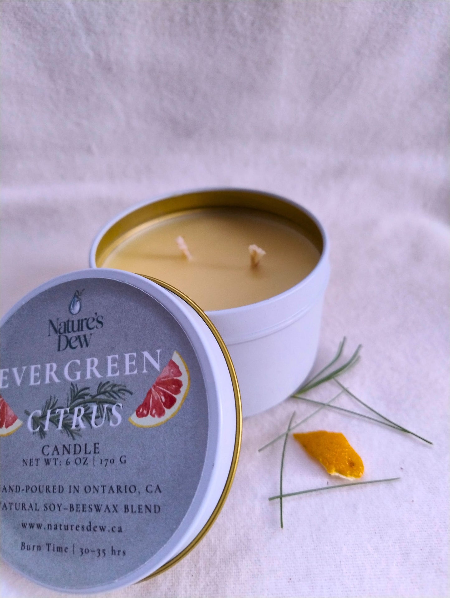 Evergreen Citrus Candle - Fir Needle · Sweet Orange · Juniper · Cedarwood · Eucalyptus · Vetiver · Patchouli