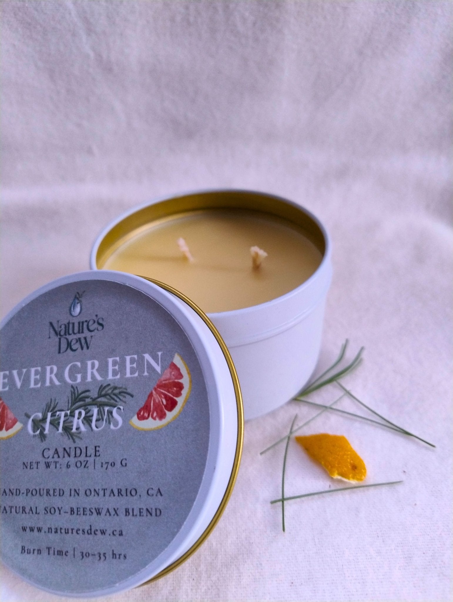 Evergreen Citrus Candle - Fir Needle · Sweet Orange · Juniper · Cedarwood · Eucalyptus - Nature's Dew Candle & Skincare