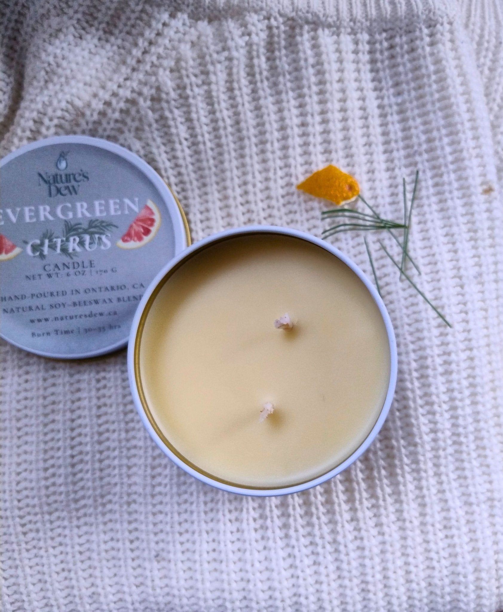 Evergreen Citrus Candle - Fir Needle · Sweet Orange · Juniper · Cedarwood · Eucalyptus - Nature's Dew Candle & Skincare