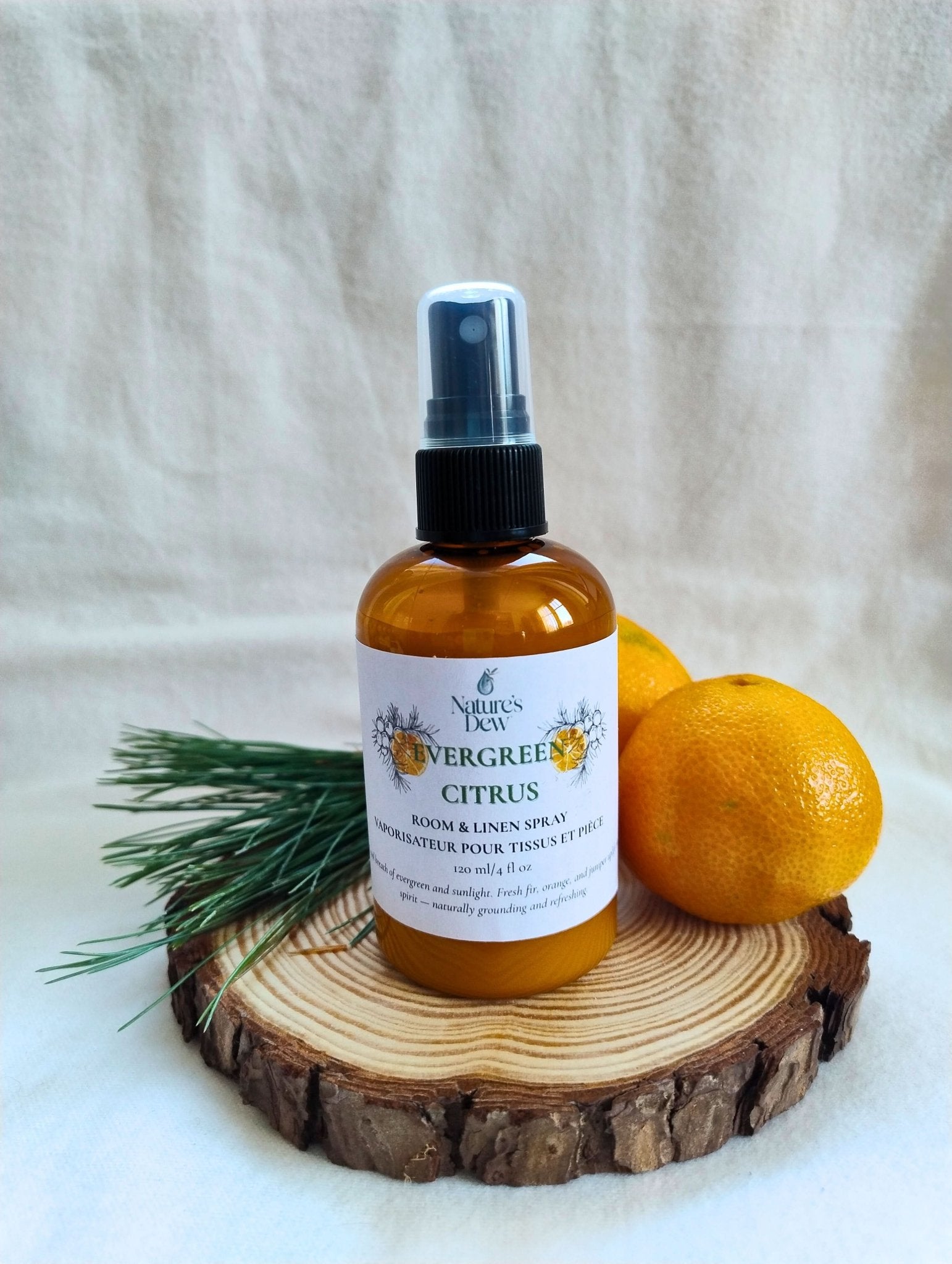 Evergreen Citrus Room & Linen Spray - Fir Needle · Sweet Orange · Juniper - Nature's Dew Candle & Skincare