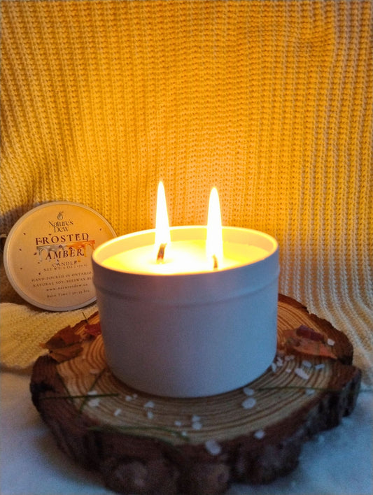 Frosted Amber Candle - Frankincense · Myrrh · Benzoin · Sandalwood · Lavender · Amyris · Cedarwood - Nature's Dew Candle & Skincare