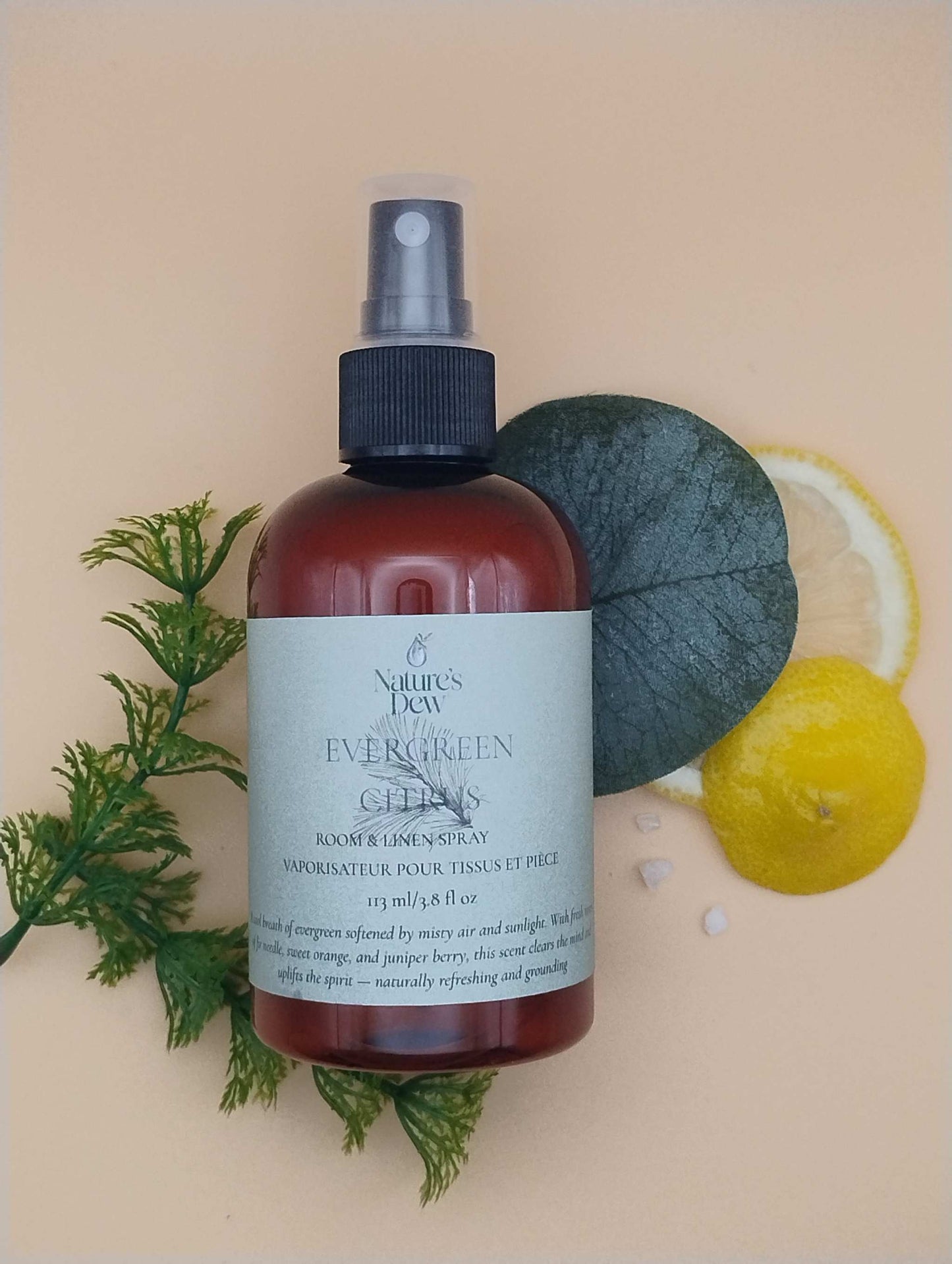 Evergreen Citrus Room Spray with natural essential oils, 113 ml bottle.