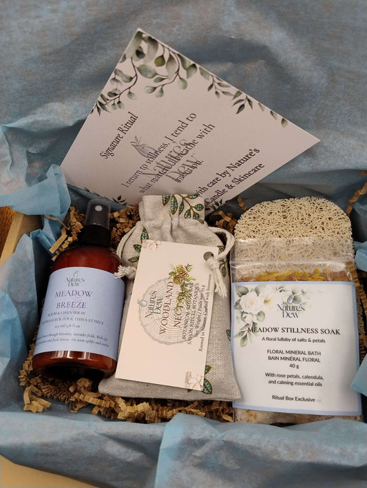 Signature Ritual Box with natural self-care items and soothing scents.