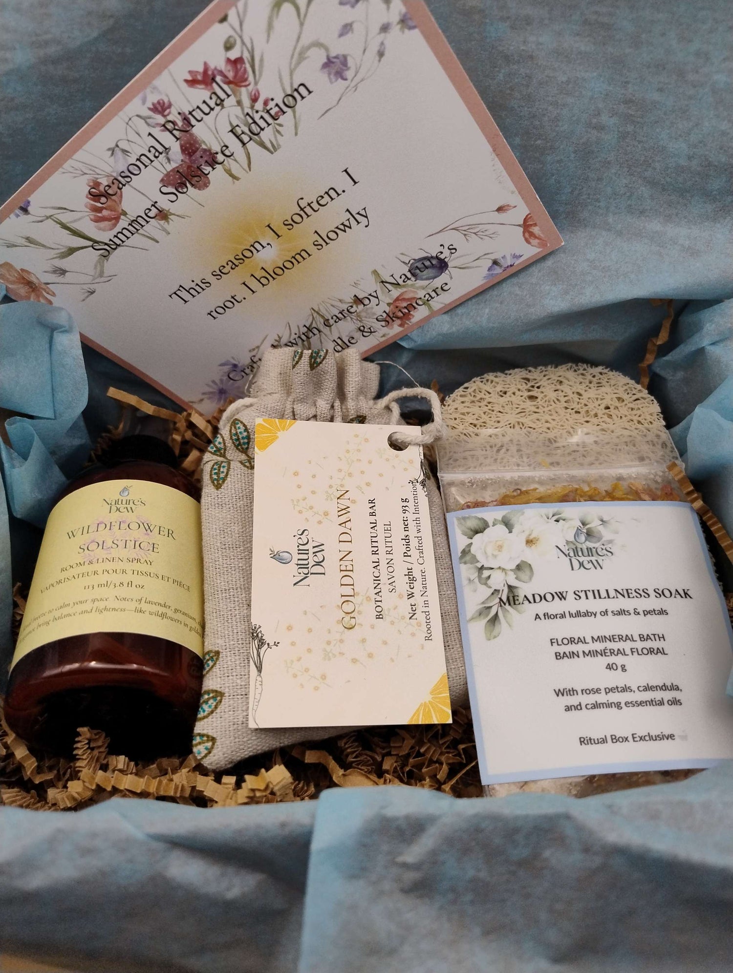 Limited Summer Edition Seasonal Ritual Box with essential oils, soap bar, spray, soak, and ritual card.